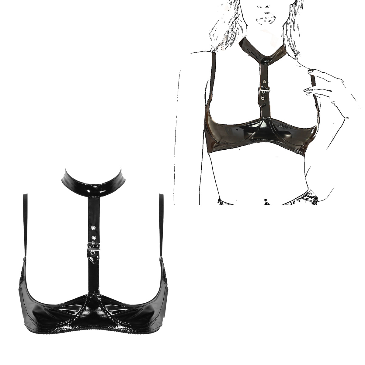 Womens Patent Leather Lingerie - Bralette Triangle Set reseña y precio
