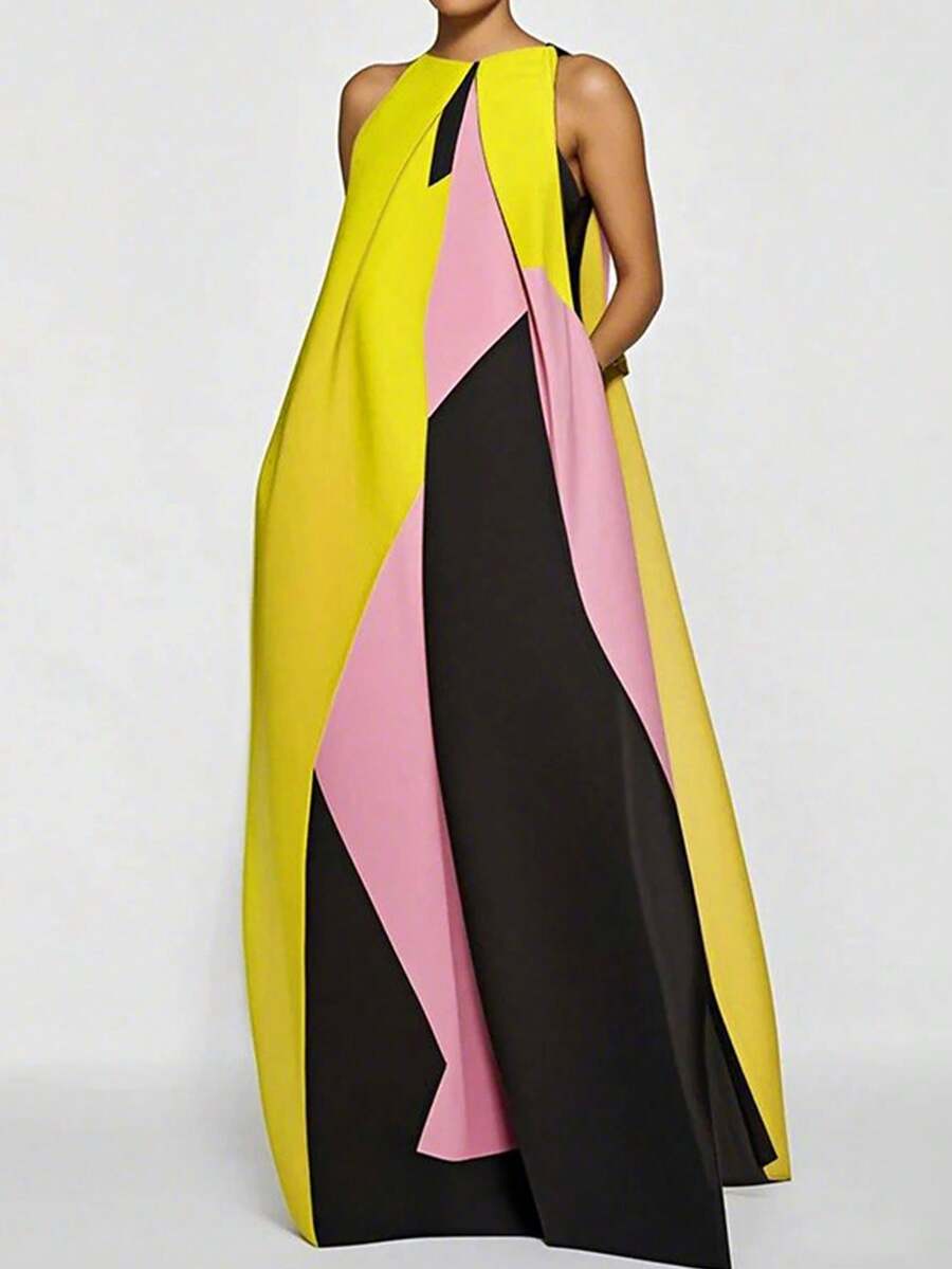 Women Color Block Maxi Dress H - Maxi Dress Halter reseña y precio