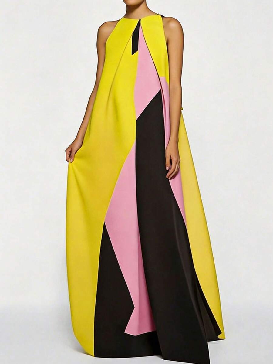 Women Color Block Maxi Dress H - Maxi Dress Halter reseña y precio