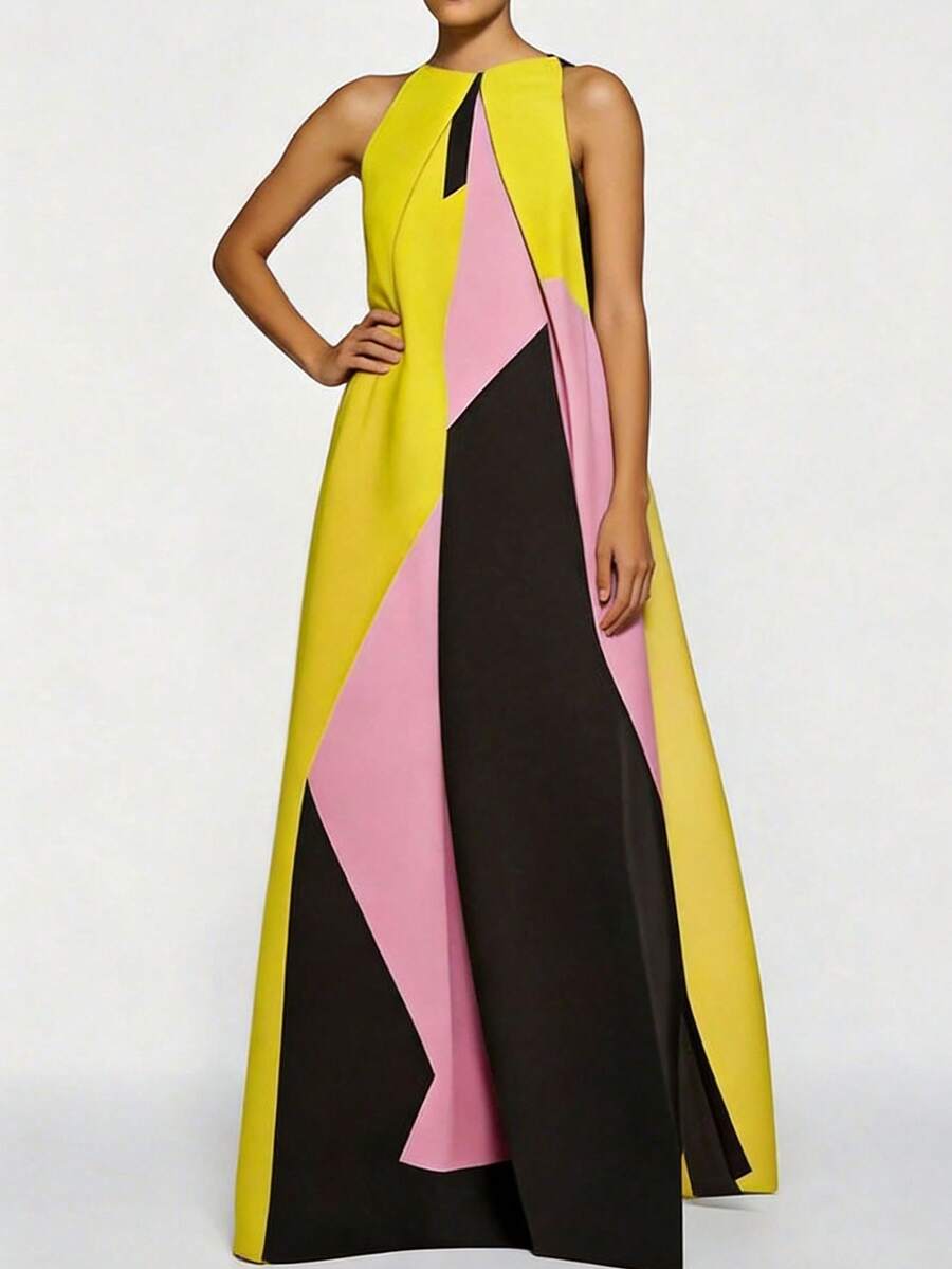 Women Color Block Maxi Dress H - Maxi Dress Halter reseña y precio