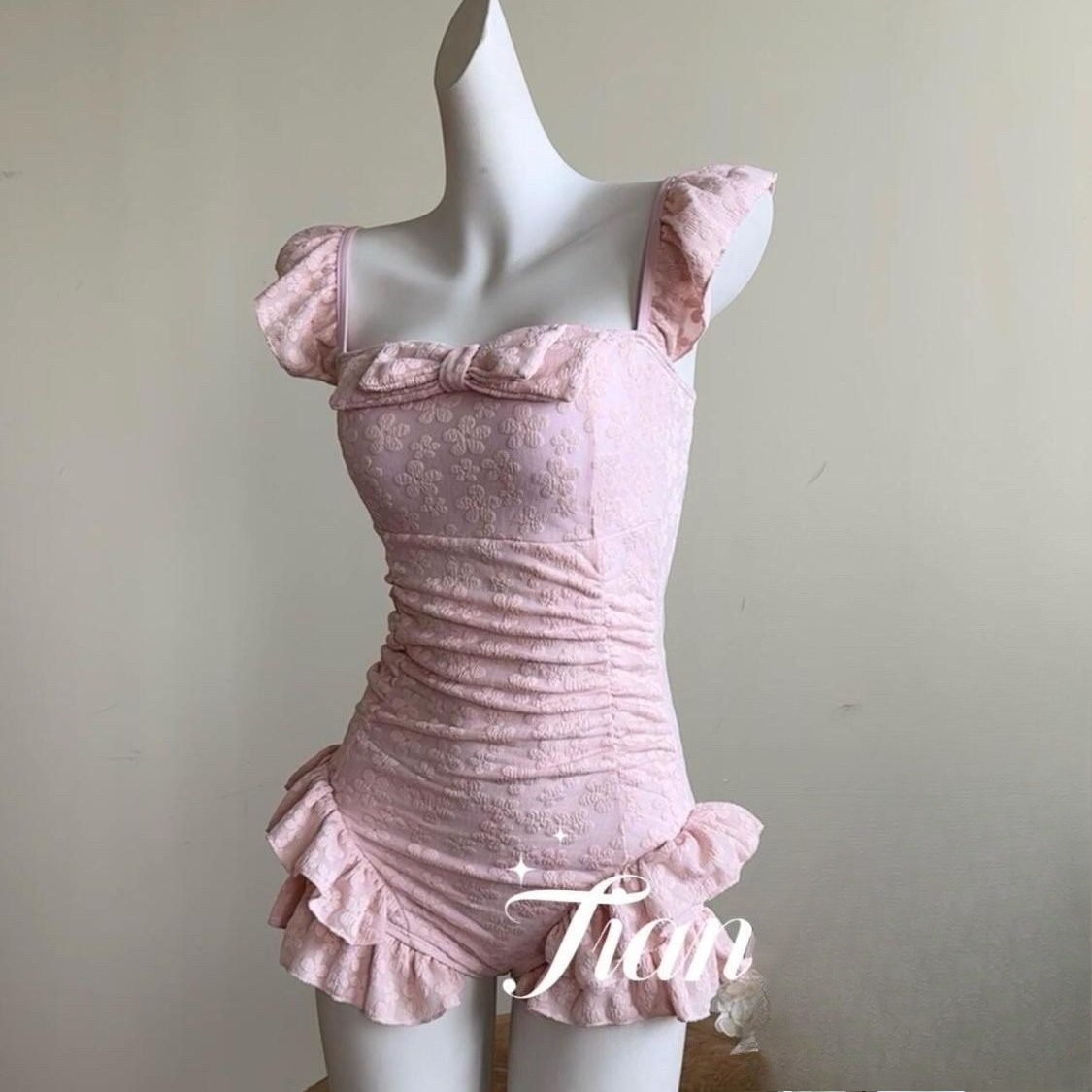 Swimsuit Women Pink Jacquard F - Swimsuit Bikini Ruched reseña y precio