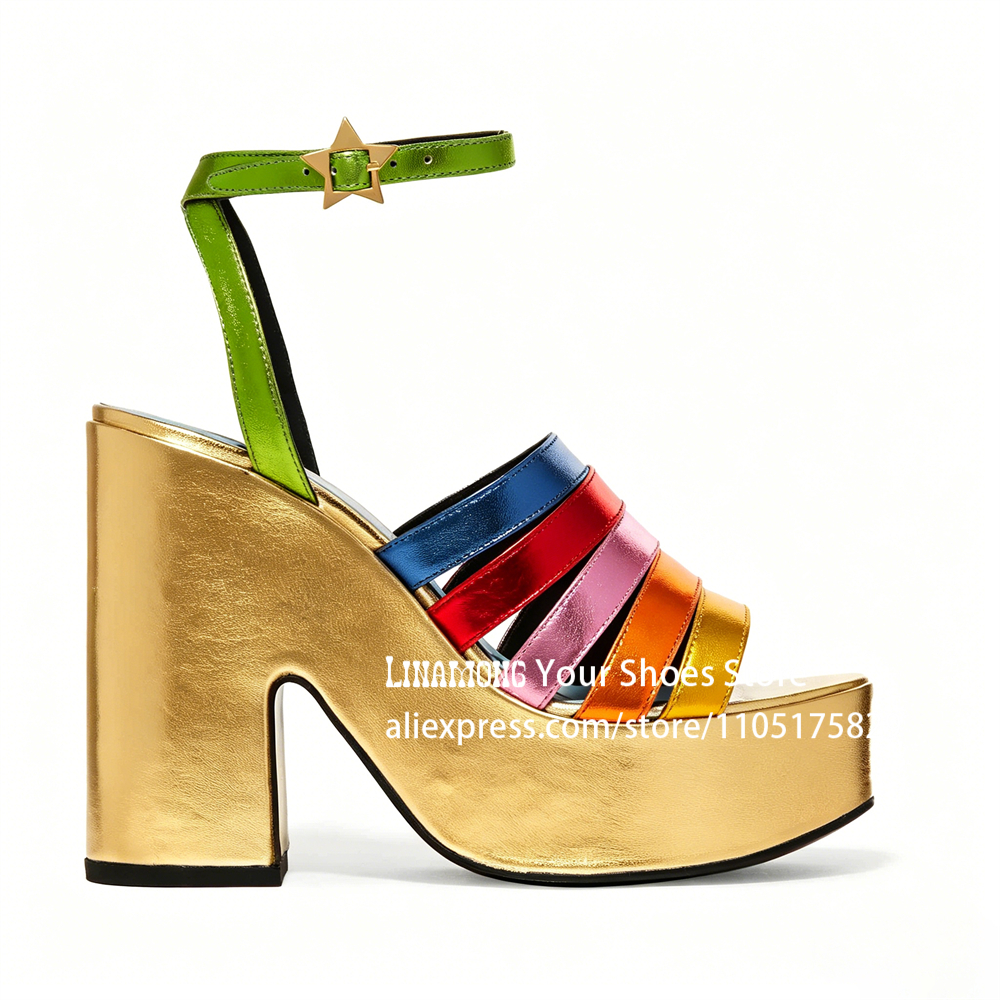 Multicolor Strappy Chunky Heel - Sandal Strappy Heeled reseña y precio