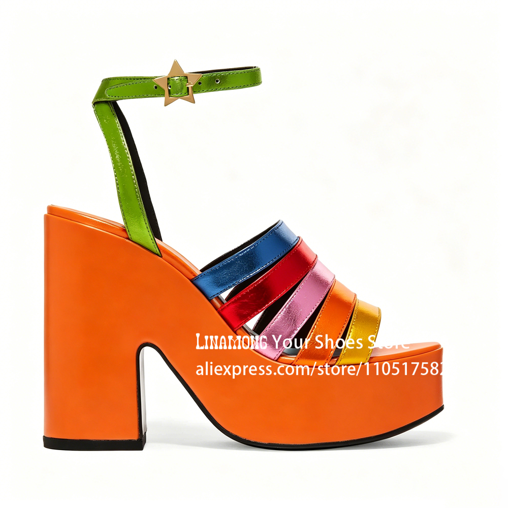 Multicolor Strappy Chunky Heel - Sandal Strappy Heeled reseña y precio
