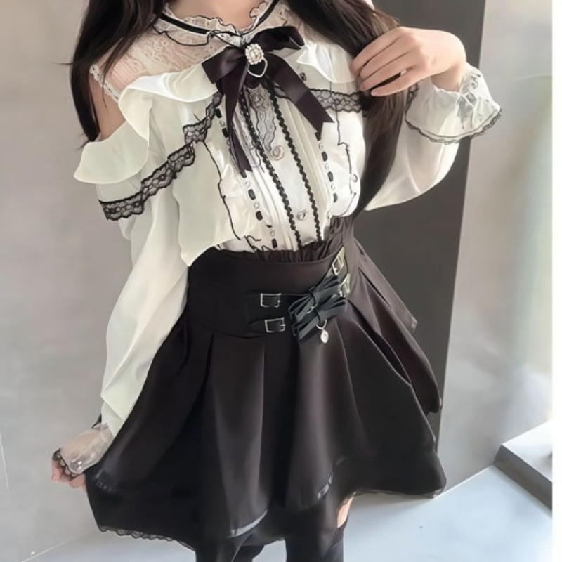 Japanese Gothic Y2k Lolita Sty - Blouse Off Shoulder reseña y precio