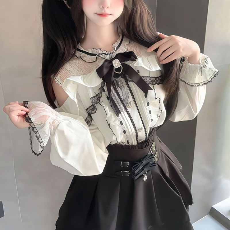 Japanese Gothic Y2k Lolita Sty - Blouse Off Shoulder reseña y precio