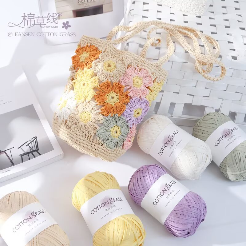 50g Cotton Grass Yarn Raffia S - Crochet Bag Raffia reseña y precio