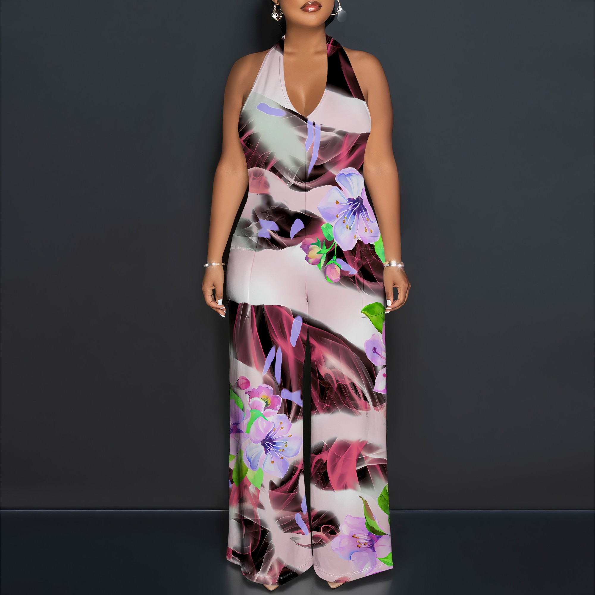 Floral Print Halter Jumpsuit - - Romper Floral Print reseña y precio