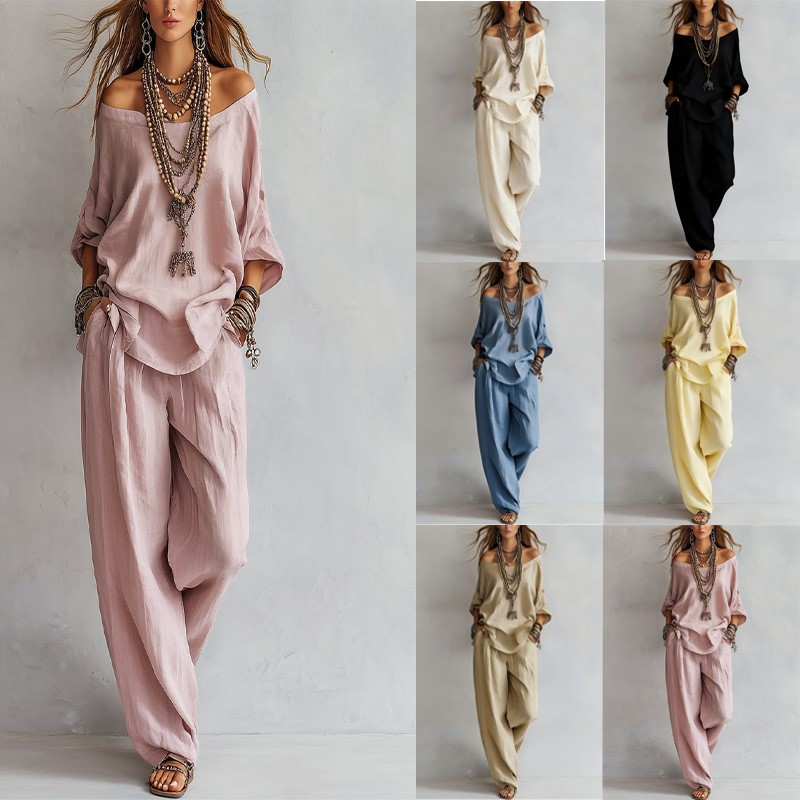Women's Two-piece Three-quarte - Linen Pant Wide reseña y precio