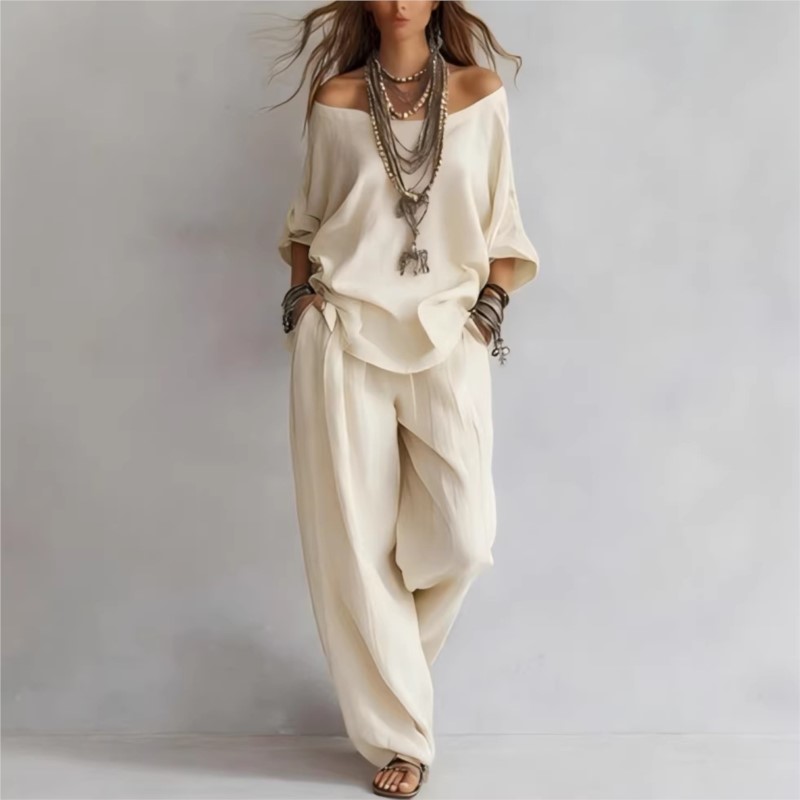 Women's Two-piece Three-quarte - Linen Pant Wide reseña y precio