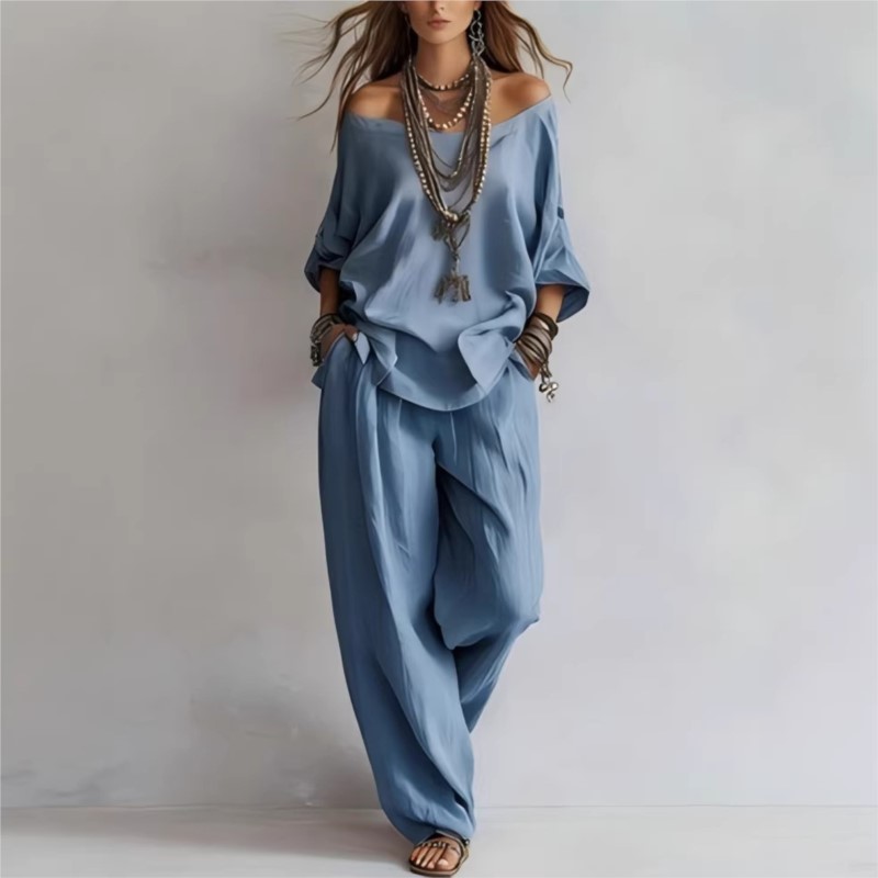 Women's Two-piece Three-quarte - Linen Pant Wide reseña y precio