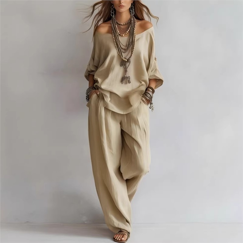 Women's Two-piece Three-quarte - Linen Pant Wide reseña y precio