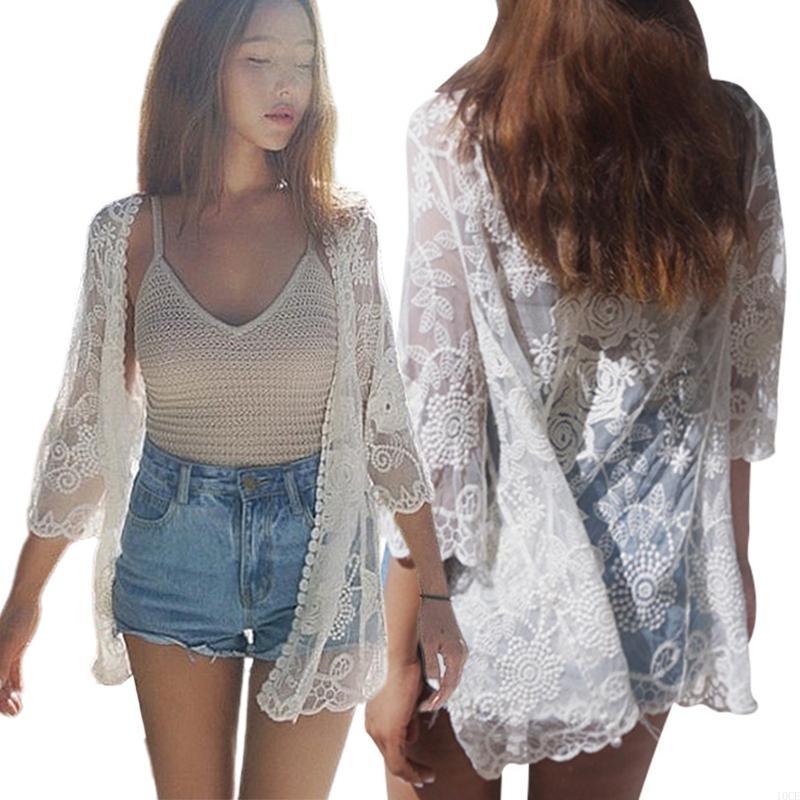 Women Lace Open Front Kimono C - Kimono Sheer Floral reseña y precio