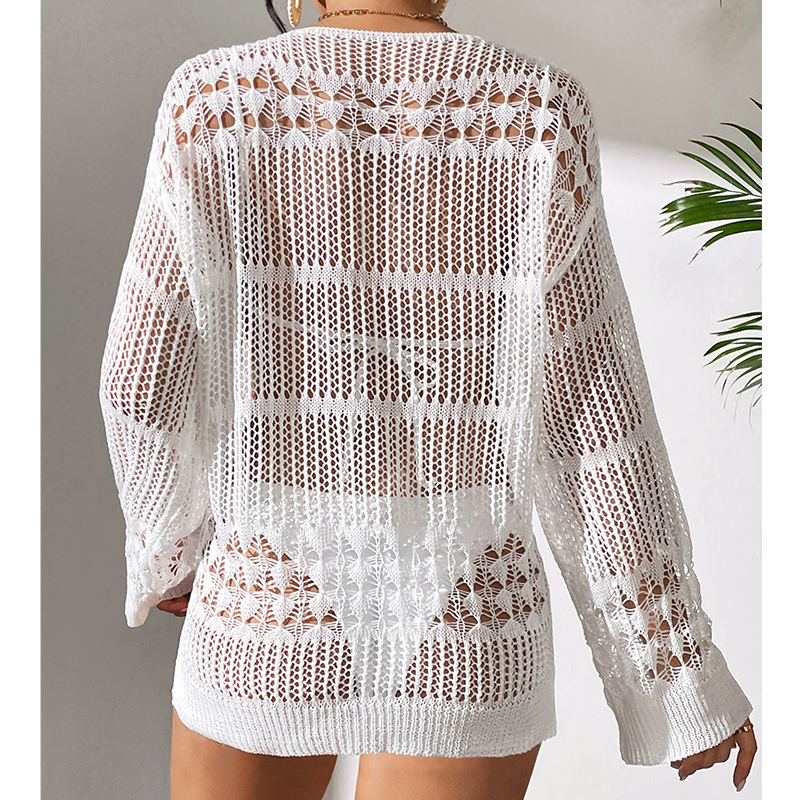 Solid Hollow Out Crew Neck Dre - Cover Up Kaftan reseña y precio