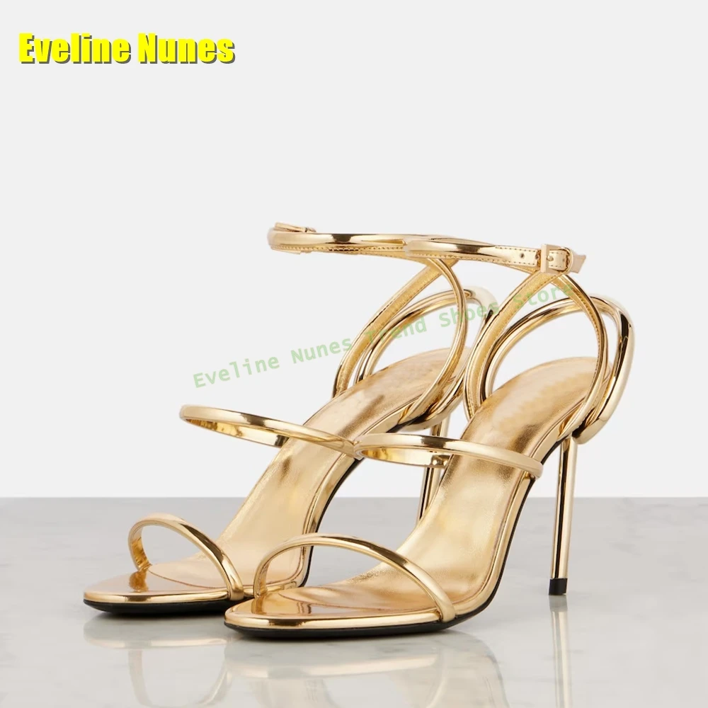 Golden Strappy Metallic Leathe - Sandal Strappy Heeled reseña y precio