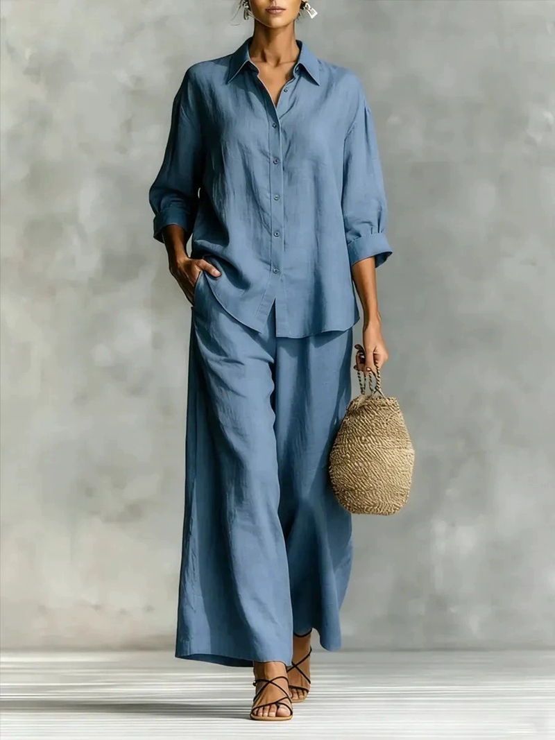 Women's New 7-Sleeve Shirt & W - Linen Pant Wide reseña y precio
