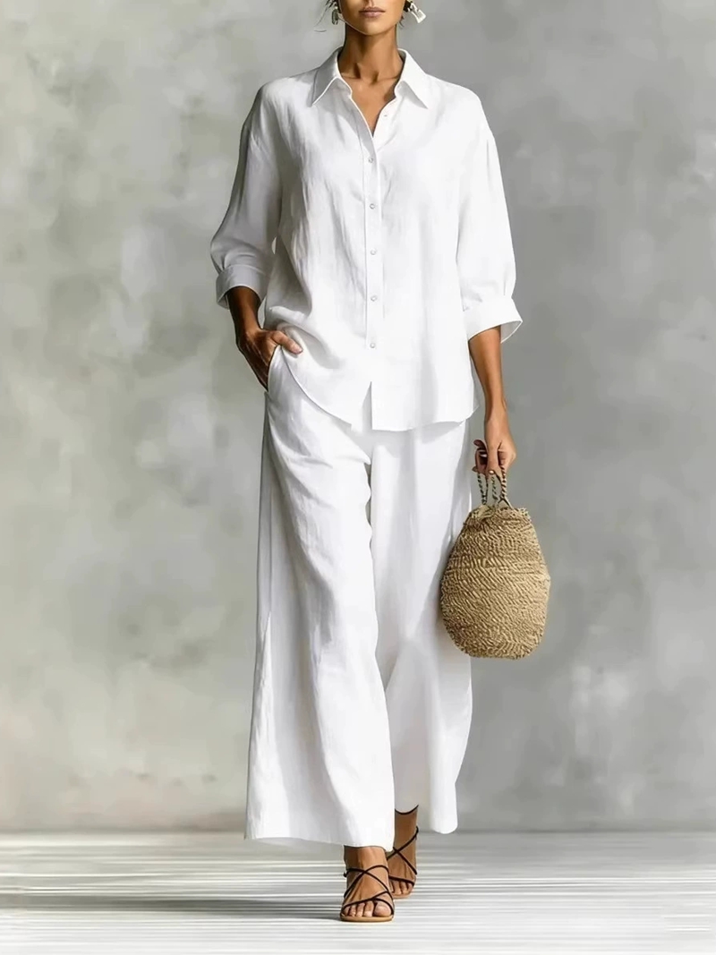 Women's New 7-Sleeve Shirt & W - Linen Pant Wide reseña y precio