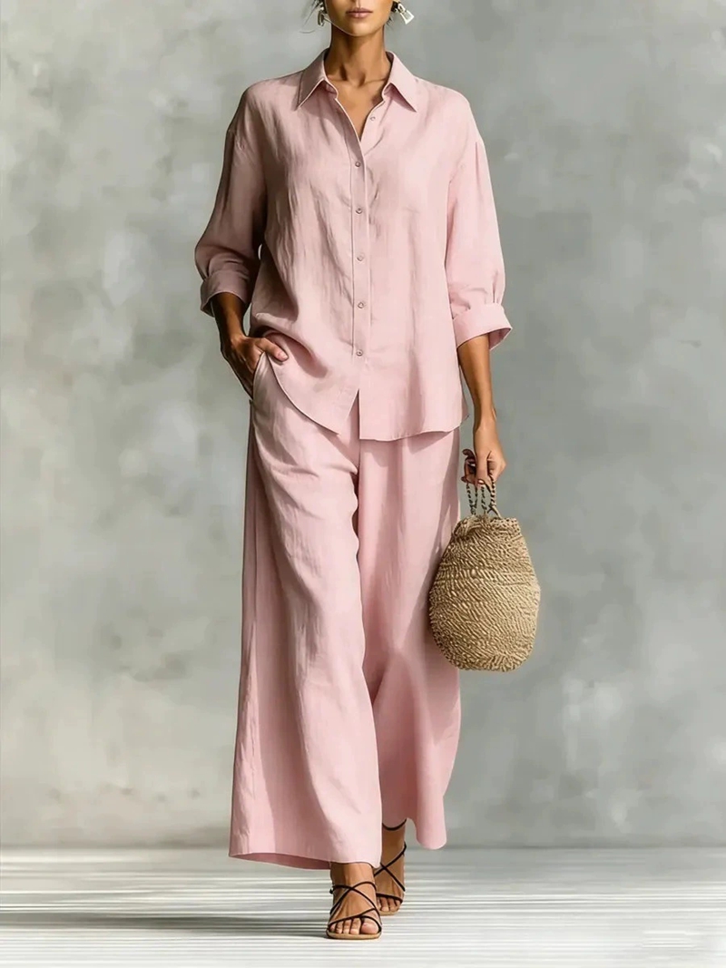 Women's New 7-Sleeve Shirt & W - Linen Pant Wide reseña y precio