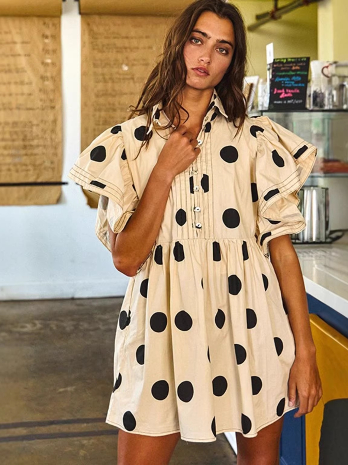 Spring Summer Polka Dot Print  - Blouse Off Shoulder reseña y precio