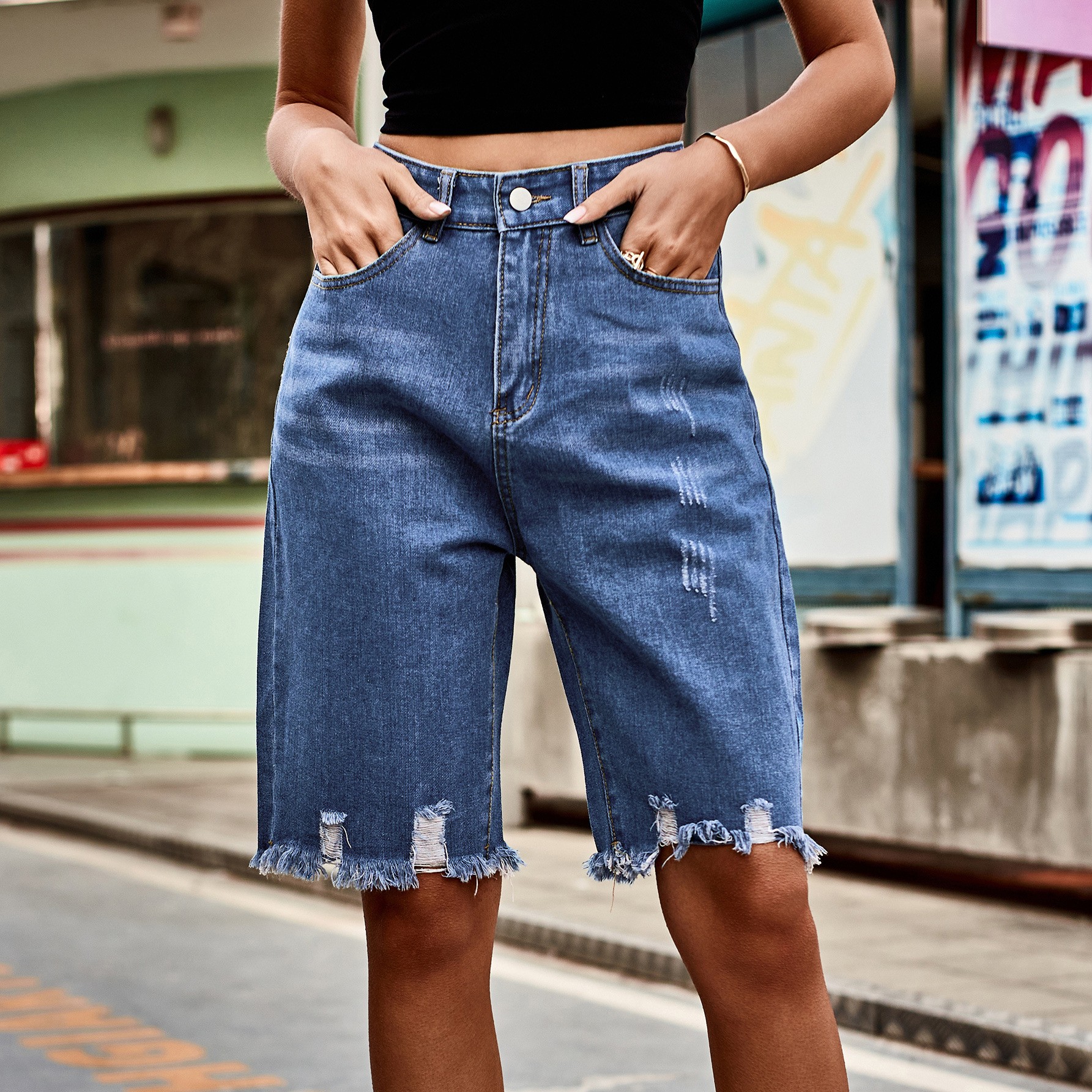 Summer Women's Clothing Distre - Shorts Denim Frayed reseña y precio