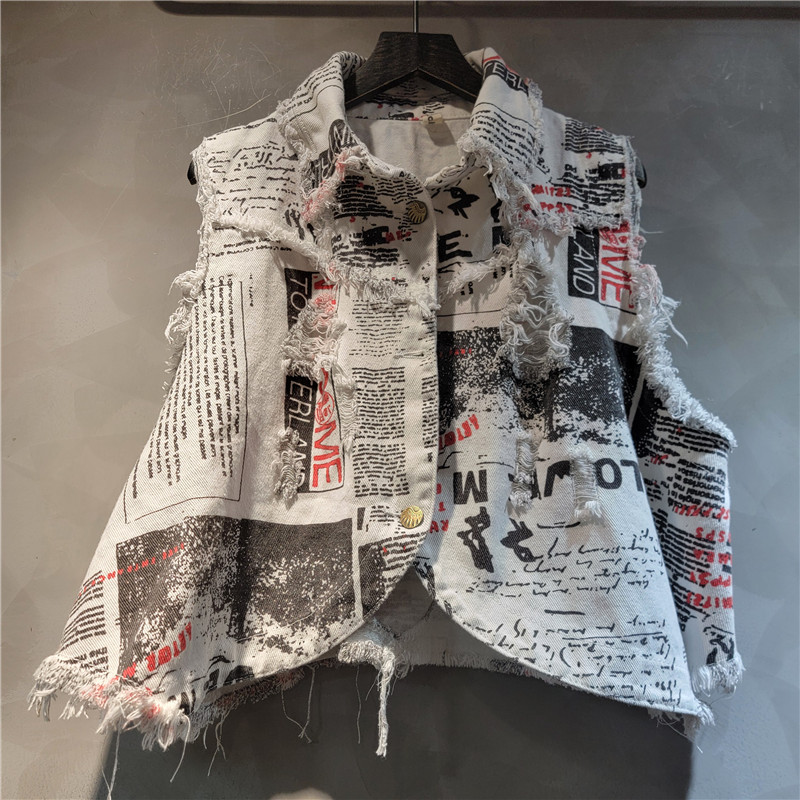 Chic Women Newspapers Letters  - Shorts Denim Frayed reseña y precio