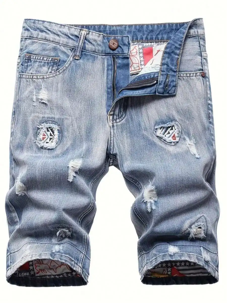 Mens Ripped Denim Shorts Mid-R - Shorts Denim Frayed reseña y precio