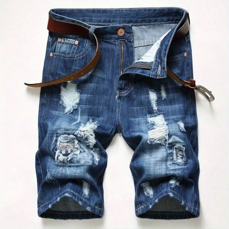 Mens Ripped Denim Shorts Mid-R - Shorts Denim Frayed reseña y precio