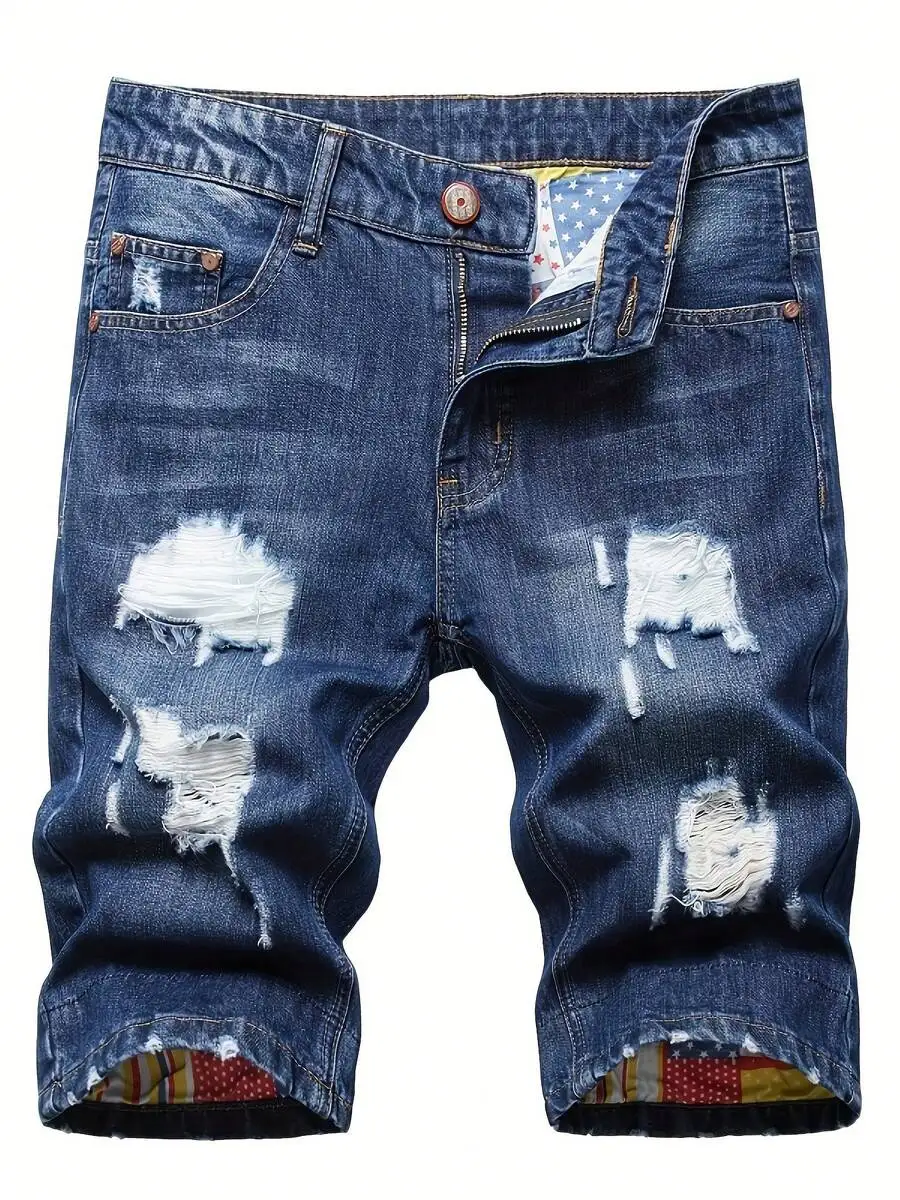 Mens Ripped Denim Shorts Mid-R - Shorts Denim Frayed reseña y precio