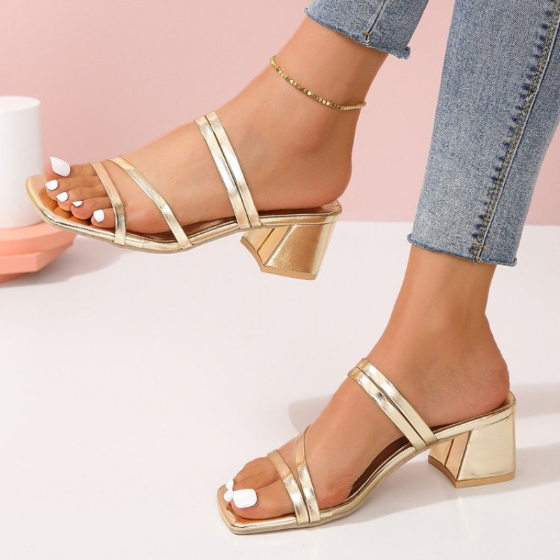 Women's Mules Open Square Toe  - Sandal Strappy Heeled reseña y precio