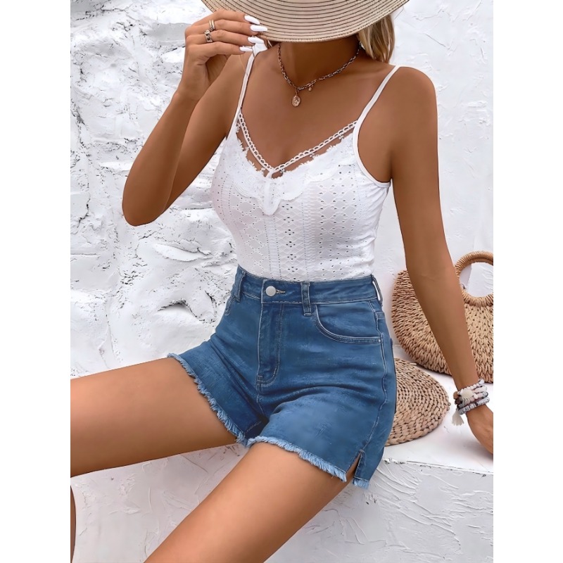 Women's High Waist Denim Short - Shorts Denim Frayed reseña y precio