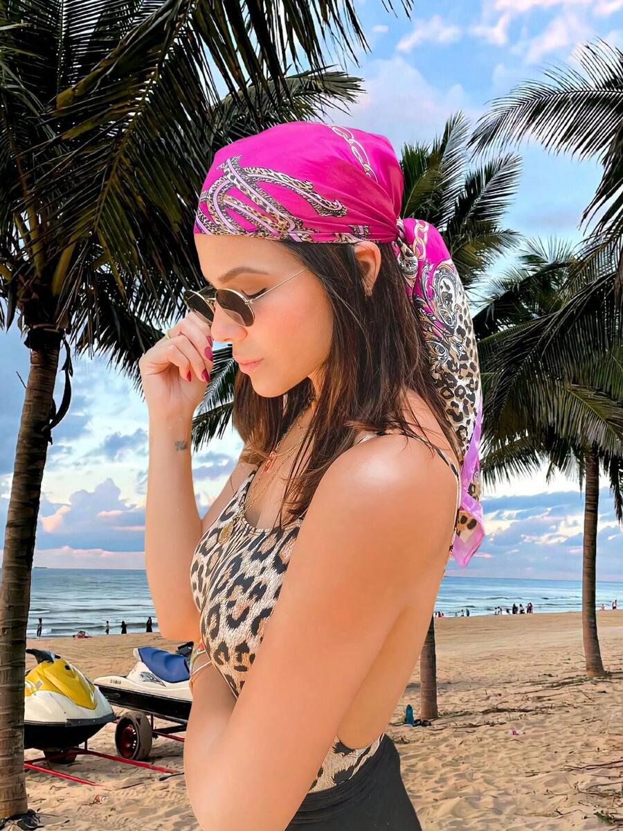 1pc Leopard Print Chain & Flor - Headband Summer Knit reseña y precio