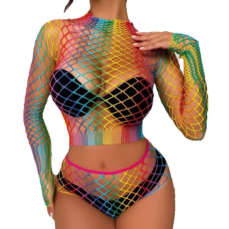Sexy Rainbow Mesh Lingerie Set - Bralette Triangle Set reseña y precio