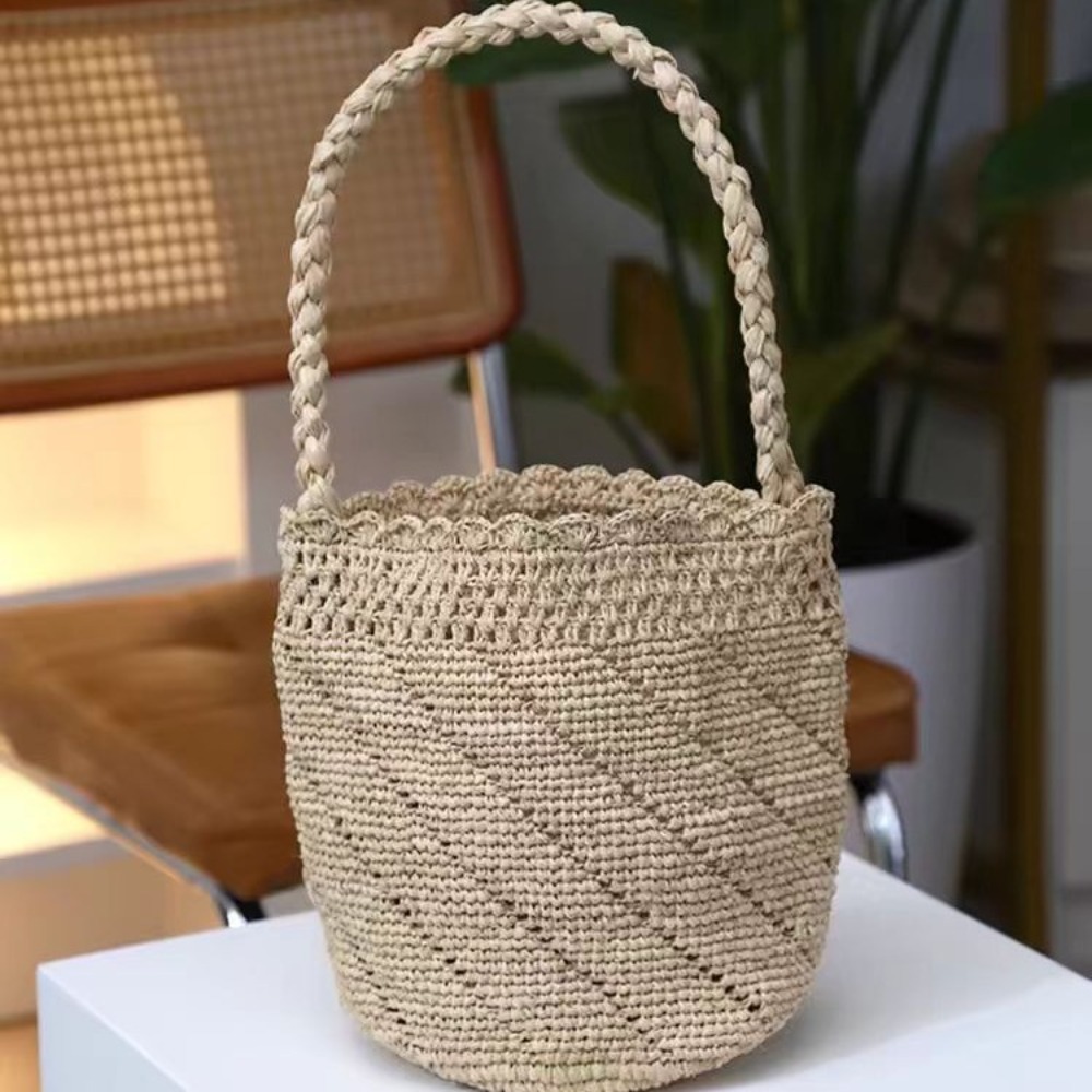 Handmade Crochet Straw Bucket  - Crochet Bag Raffia reseña y precio