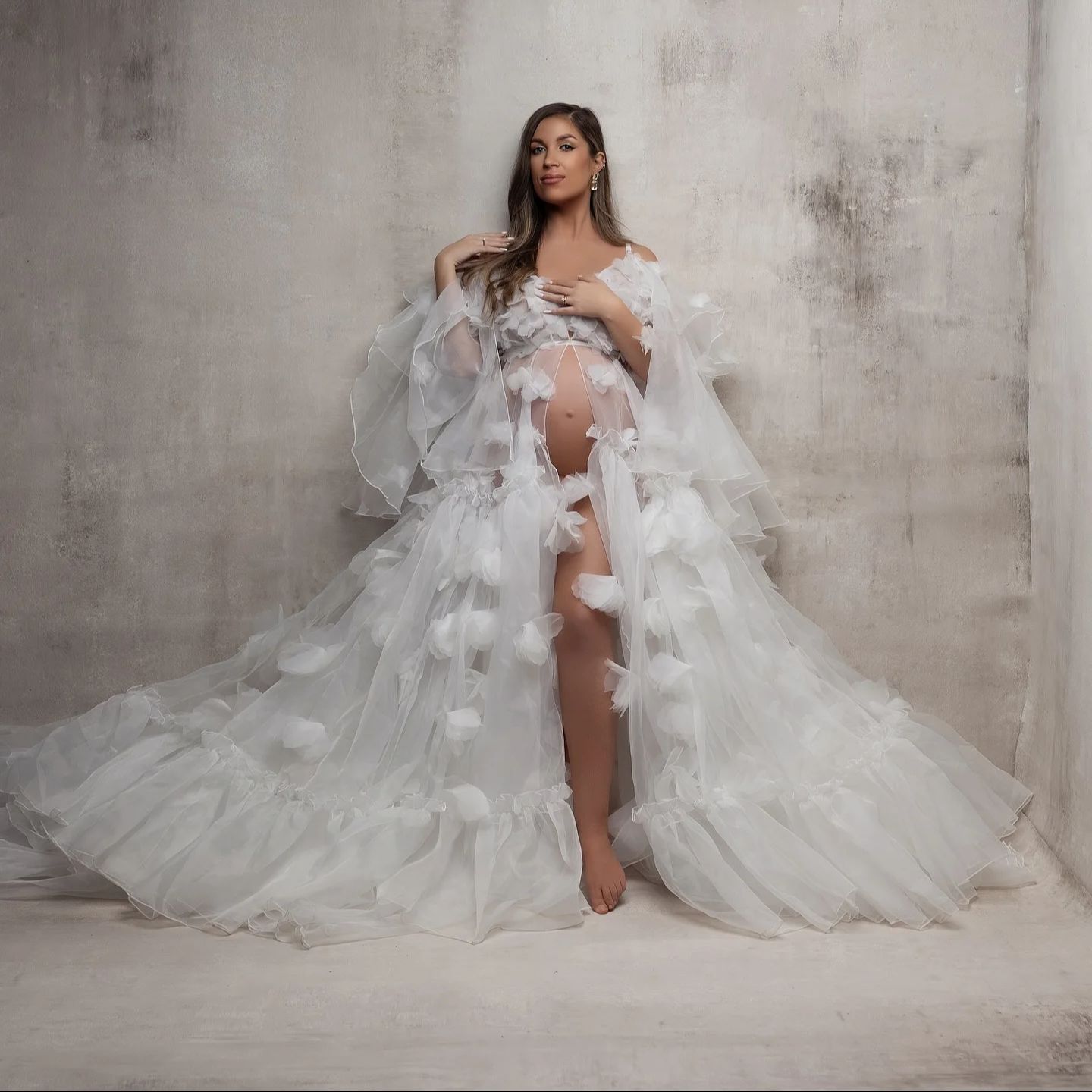 White Floral Tulle Bridal Wrap - Kimono Sheer Floral reseña y precio