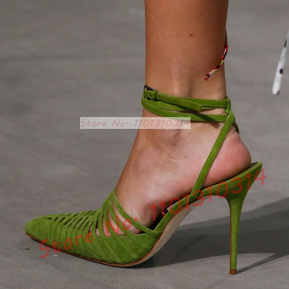 Green Vegan Suede Strappy Sand - Sandal Strappy Heeled reseña y precio