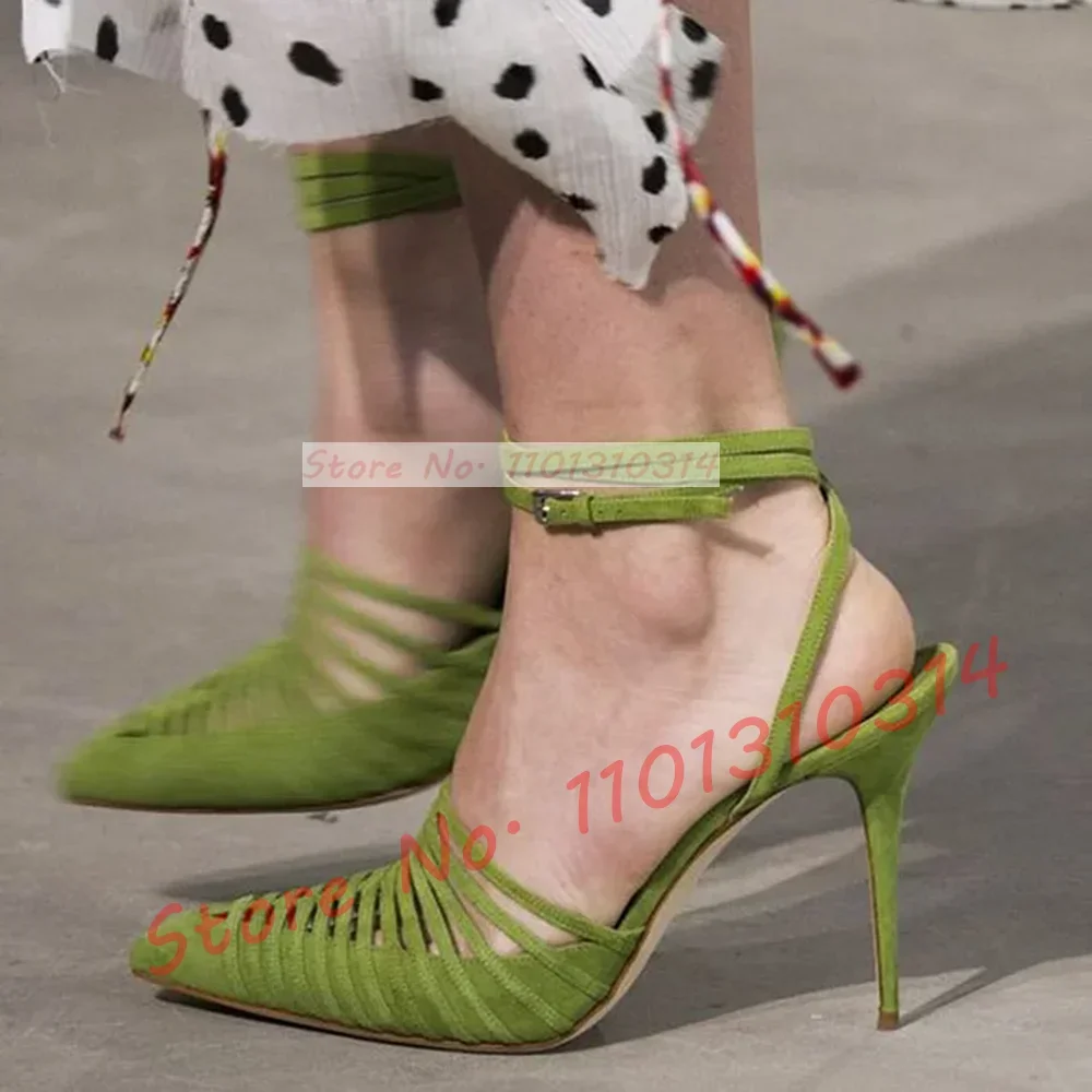 Green Vegan Suede Strappy Sand - Sandal Strappy Heeled reseña y precio